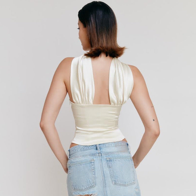 DivaElla™- Elegant Ruched Backless Top