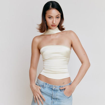 DivaElla™- Elegant Ruched Backless Top