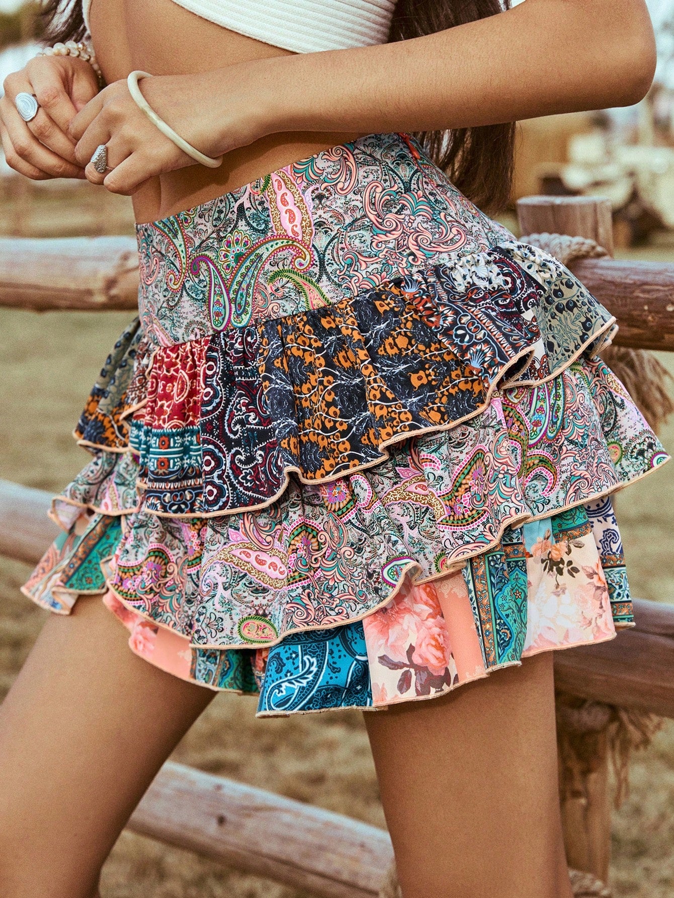 Patchwork Ruffle Skirt