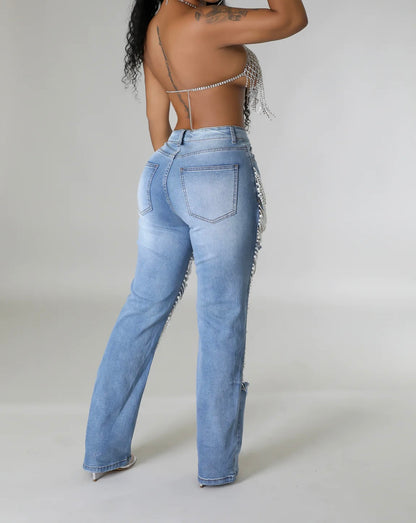 Casual Blue Pearls Denim Jeans