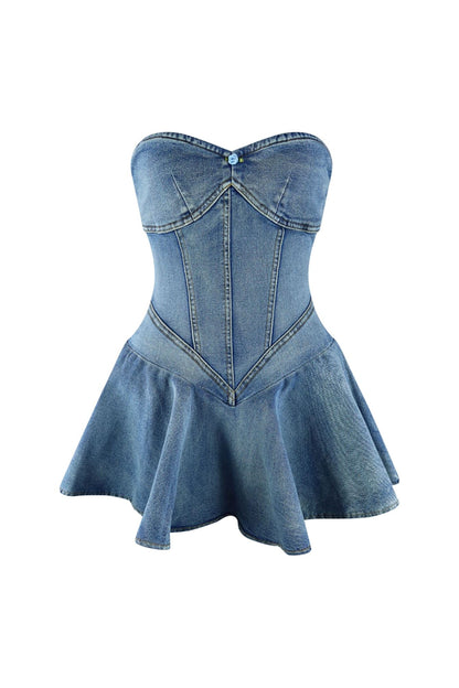 DivaElla™- Denim Balletcore Corset Mini Dress