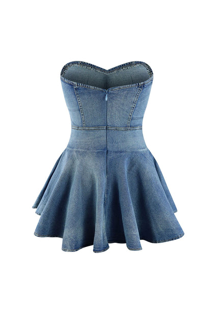 DivaElla™- Denim Balletcore Corset Mini Dress