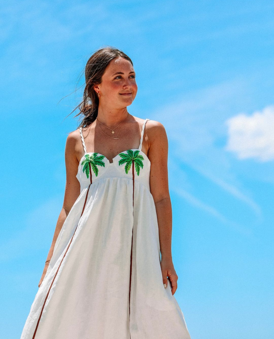 Palm Tree Embroided Maxi Dress