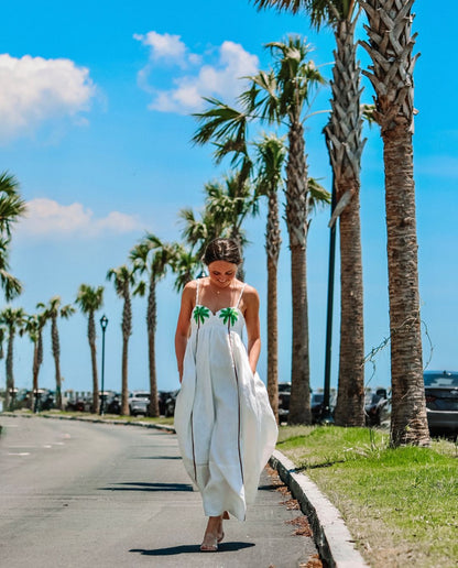 Palm Tree Embroided Maxi Dress