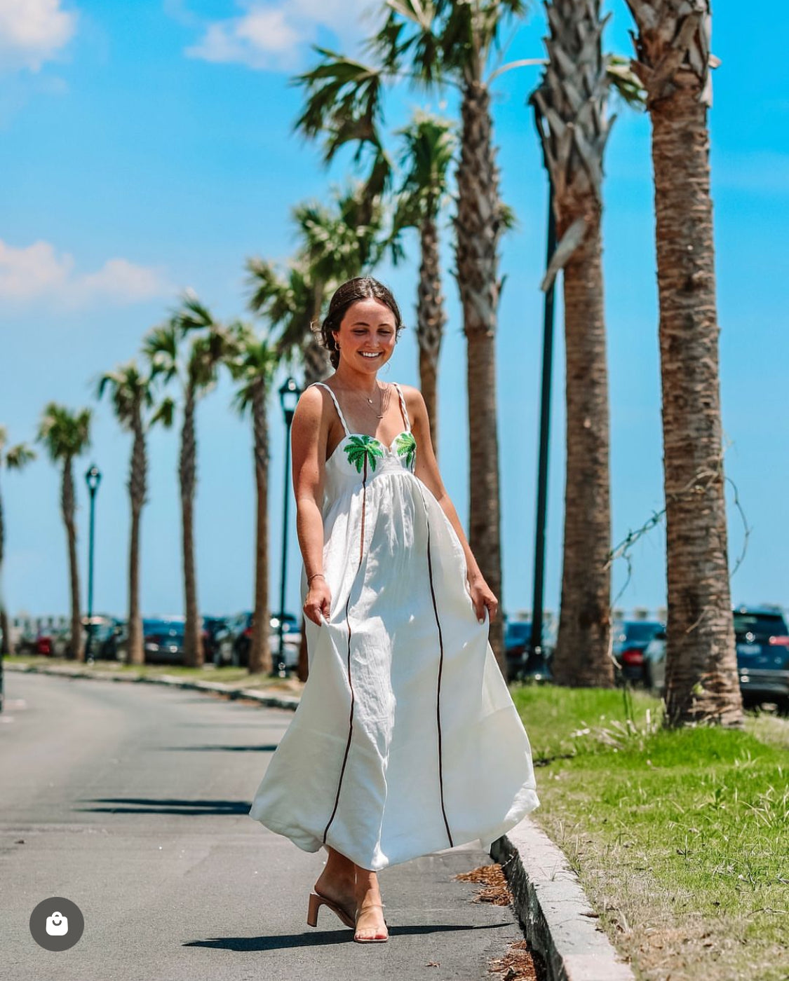 Palm Tree Embroided Maxi Dress