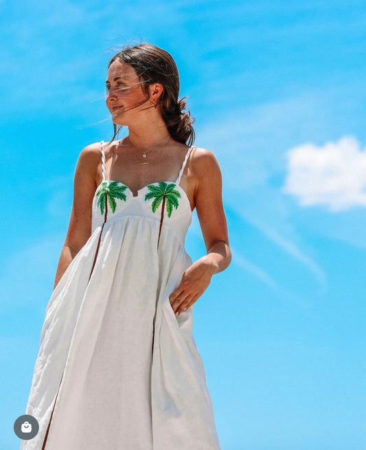 Palm Tree Embroided Maxi Dress