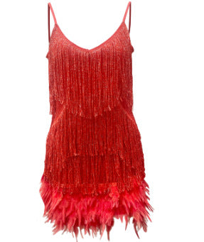 V-neck Feather Stitching Dress