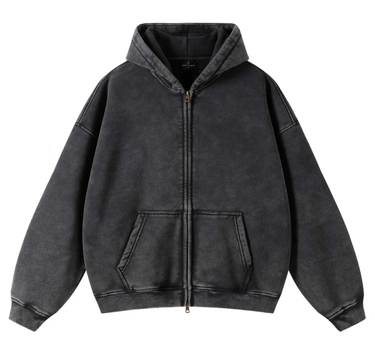 Solid Washed Zip-Up Hoodie