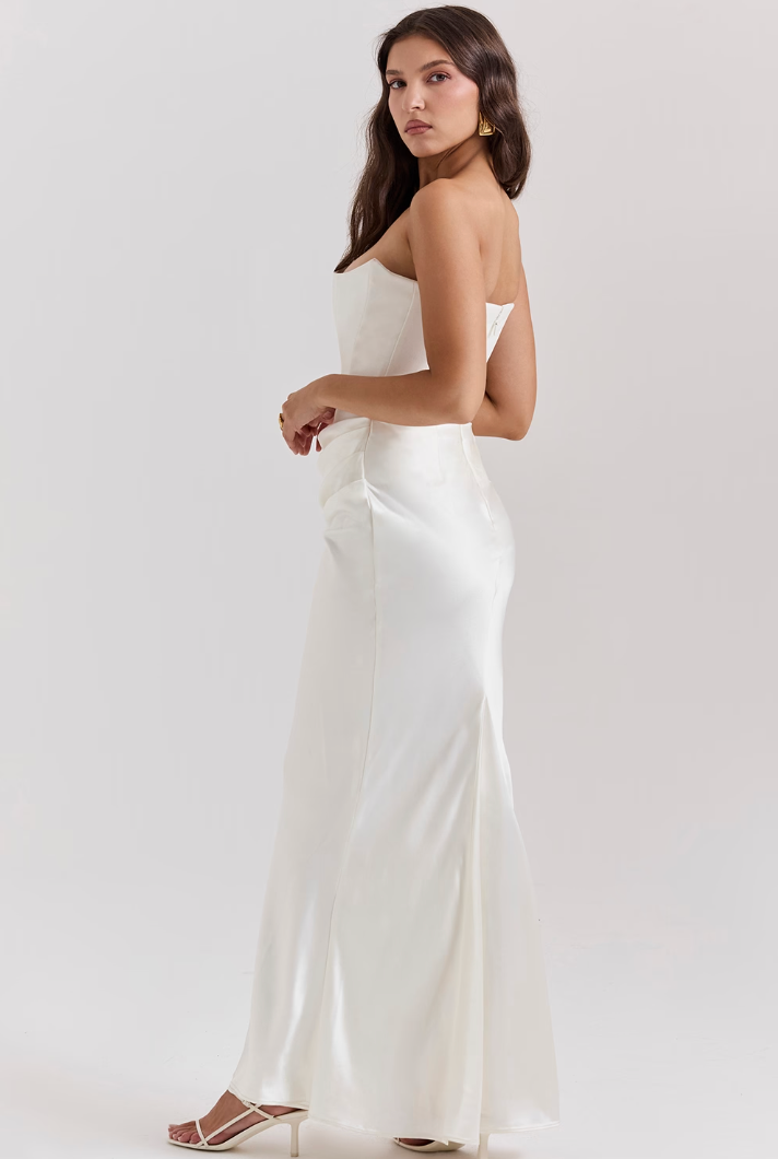 SMOKE STRAPLESS CORSET MAXI DRESS