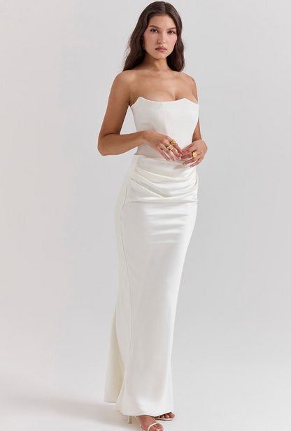 SMOKE STRAPLESS CORSET MAXI DRESS