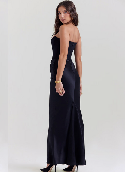 SMOKE STRAPLESS CORSET MAXI DRESS