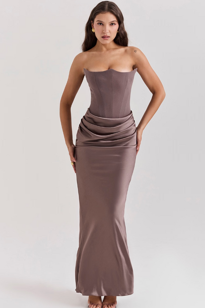 SMOKE STRAPLESS CORSET MAXI DRESS