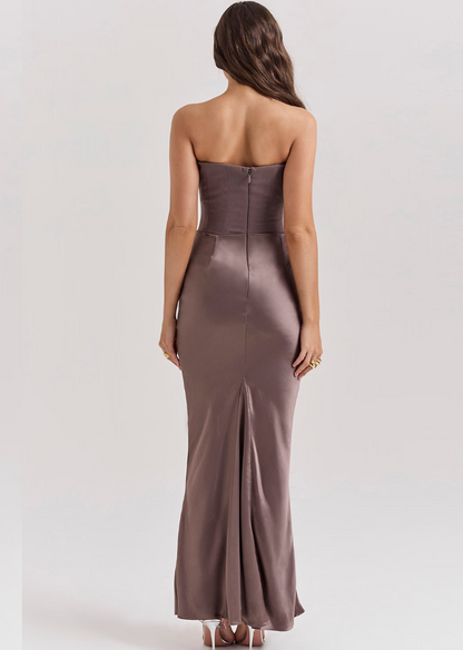 SMOKE STRAPLESS CORSET MAXI DRESS