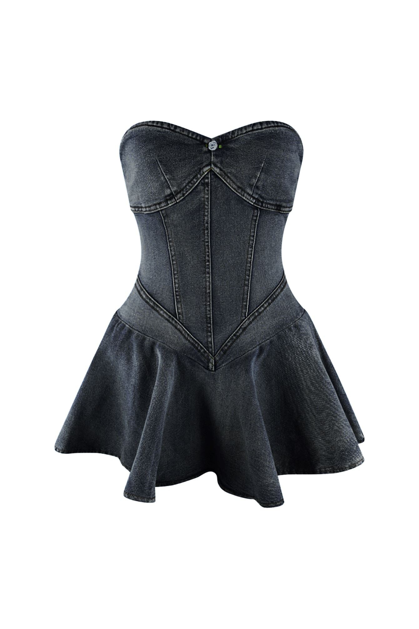 DivaElla™- Denim Balletcore Corset Mini Dress